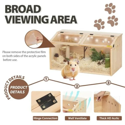 Wooden Hamster Cage Large Hamster Habitats Enclosure with Acrylic Window and Openable Top 32" L x 16" W x 16" H Small Animal Ca