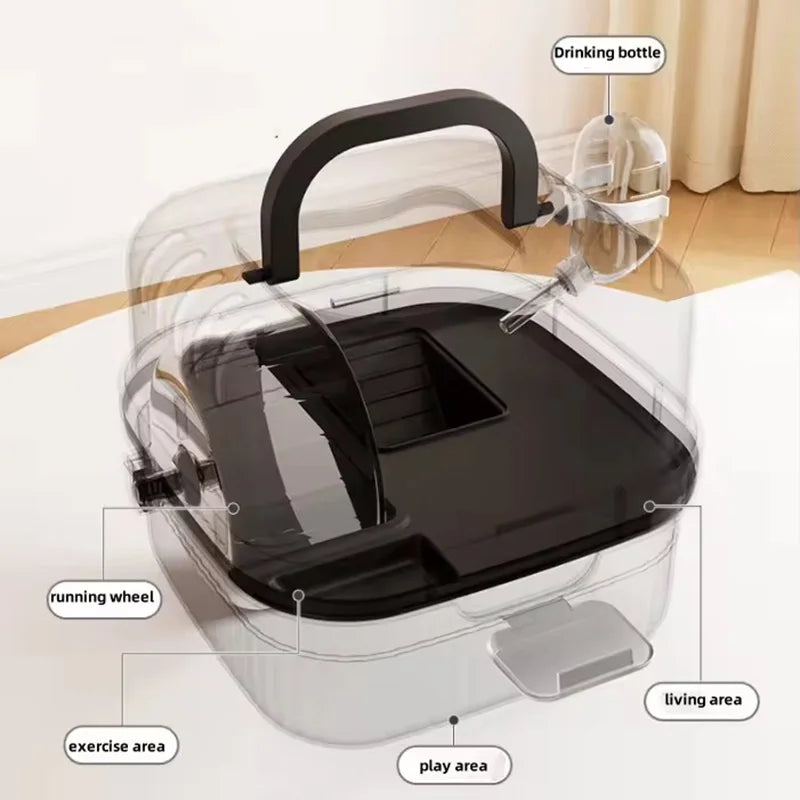 Portable Hamster Cage Chinchilla Outdoor Carrier Cage Clear Large Flip Cover with Water Bottle Pet Breeding Box guinea pig