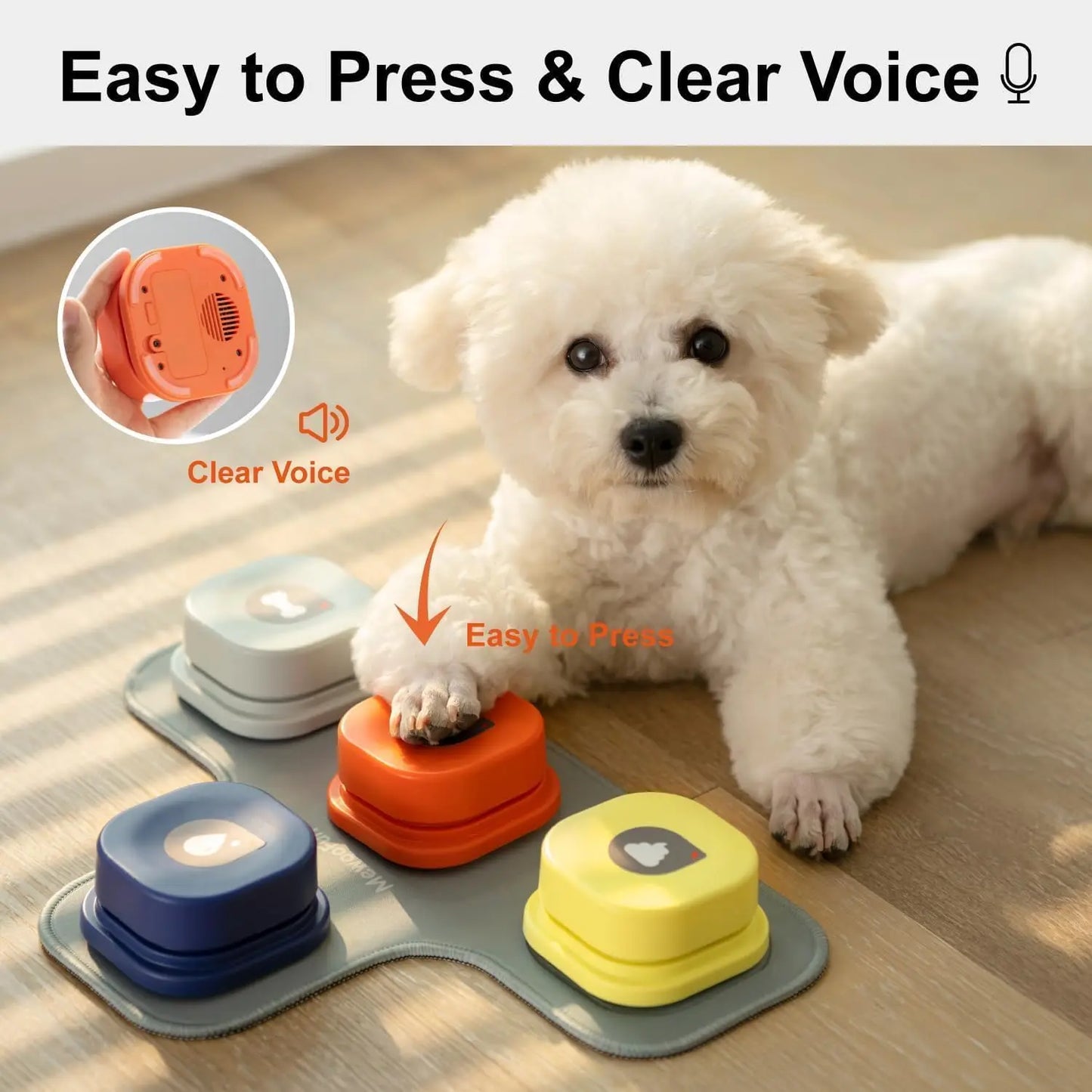 Mewoofun Dog Buttons with Rubber Mat, Recordable Dog Talking Buttons - Communication Starter Pack for Dog Training