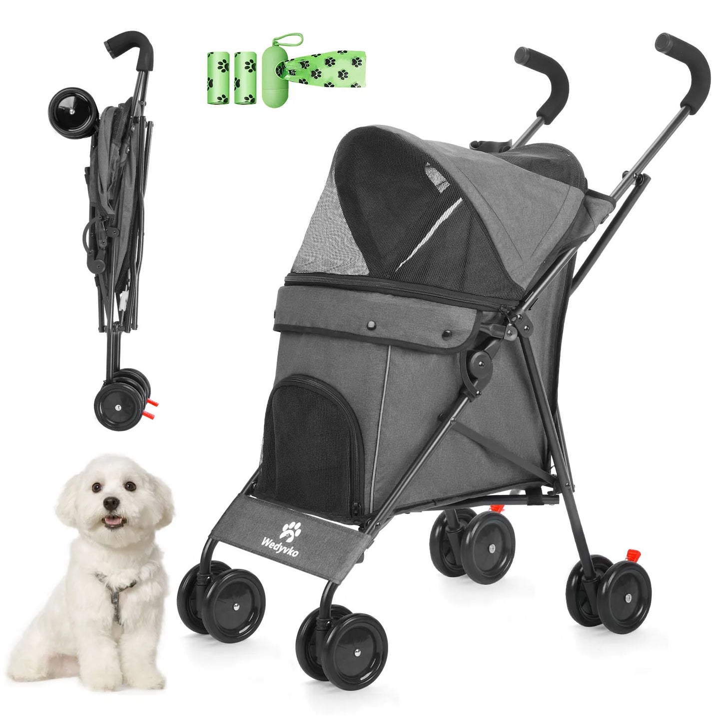 Pet Dog Stroller 4 Wheels Puppy Stroller Rotate with Brakes