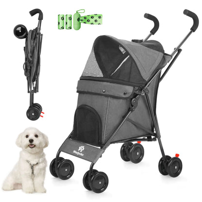 Pet Dog Stroller 4 Wheels Puppy Stroller Rotate with Brakes