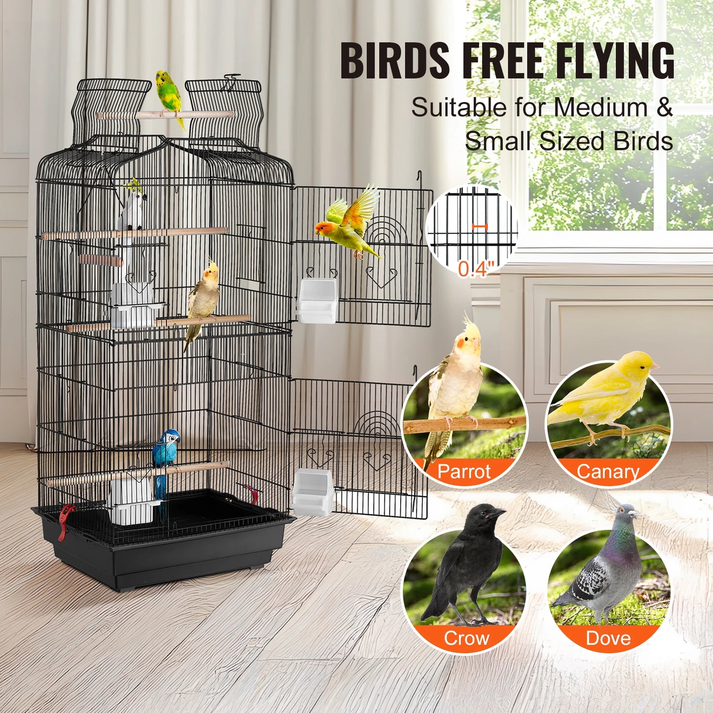 SucceBuy Open Top Large Parrot Bird Cage, Hanging Bird Cage for all Kinds of Birds