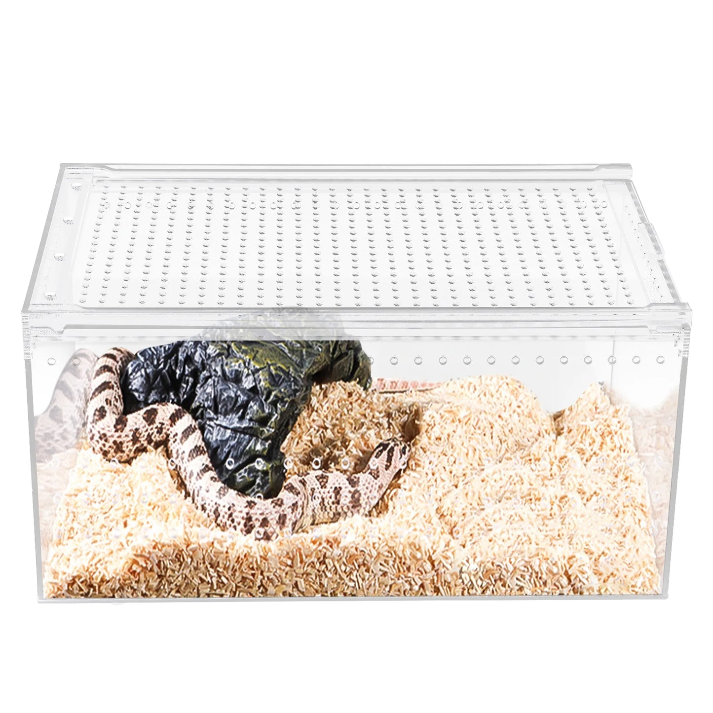 Clear Acrylic Reptile Terrarium 12x8x6 Inch Stackable with Magnetic Lock Ventilation for Spider Scorpion Frog Snake Pet Habitat