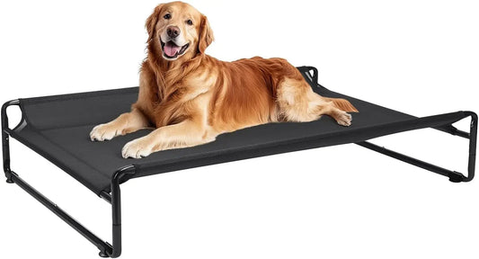 Elevated Cooling Dog Bed for Large Breeds, Portable Pet Cot with Breathable Mesh and Non-Slip Feet, Black