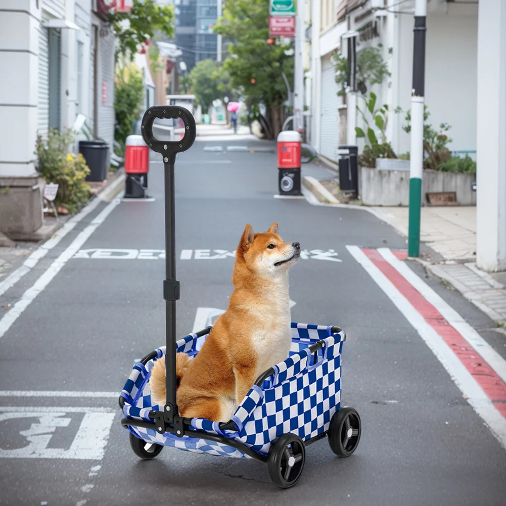 Folding Travel Pet Cart 4 Wheels Rolling Cat Carrier Pet Carriage Lightweight Folding Trolley for Travelling Shopping Walking