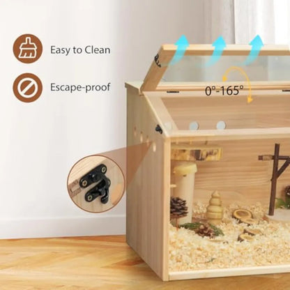 Wooden Hamster Cage Large Hamster Habitats Enclosure with Acrylic Window and Openable Top 32" L x 16" W x 16" H Small Animal Ca
