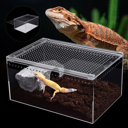 Clear Acrylic Reptile Terrarium 12x8x6 Inch Stackable with Magnetic Lock Ventilation for Spider Scorpion Frog Snake Pet Habitat