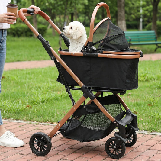 Smooth-Ride Dog Stroller All Terrain 4 Wheels Folding Stroller Foldable & Ventilated with Sun Shades for Small Medium Dogs Cats