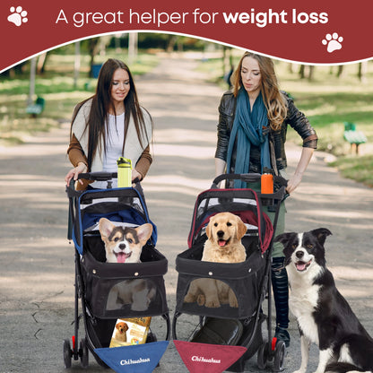 Pet Stroller For Small Medium Cats & Dogs, 3 Wheels Foldable with Breathable Mesh Canopy