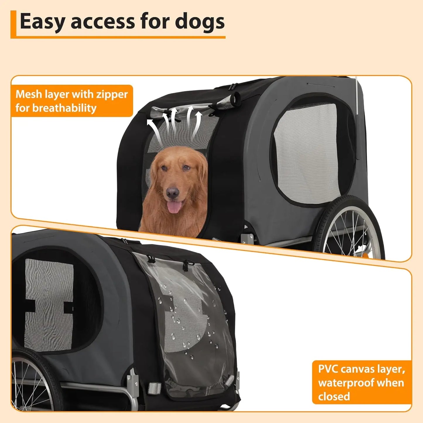 Steel Dog Bike Trailer with Universal Bicycle Coupler, Folding Pet Cart Bicycle Carrier, Max 40kg, Water Resistant Pet Bike Trailer