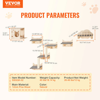 SucceBuy Wall Mounted Cat Shelves, Wall Shelves and Perches with Jumping Boards and Hammocks