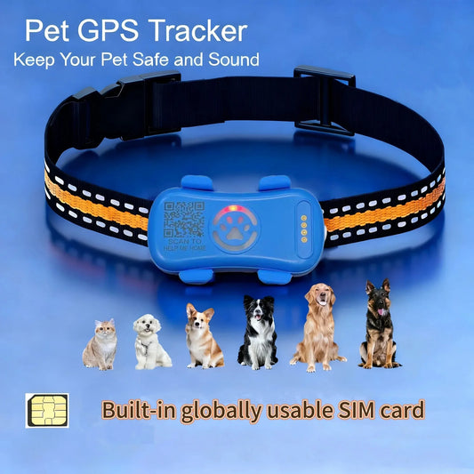 GPS Pet Tracker for Dogs and Cat -  Real Time Tracking, Unlimited Distance, QR Code Anti-Lost Locator with 1-year Service