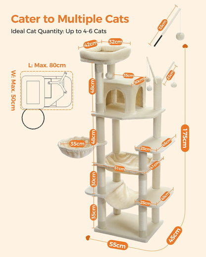 Sturdy Multi-Level Cat Tree Tower with Natural Sisal Scratching Posts, includes Large Top Perch and Fun Dangling Ball