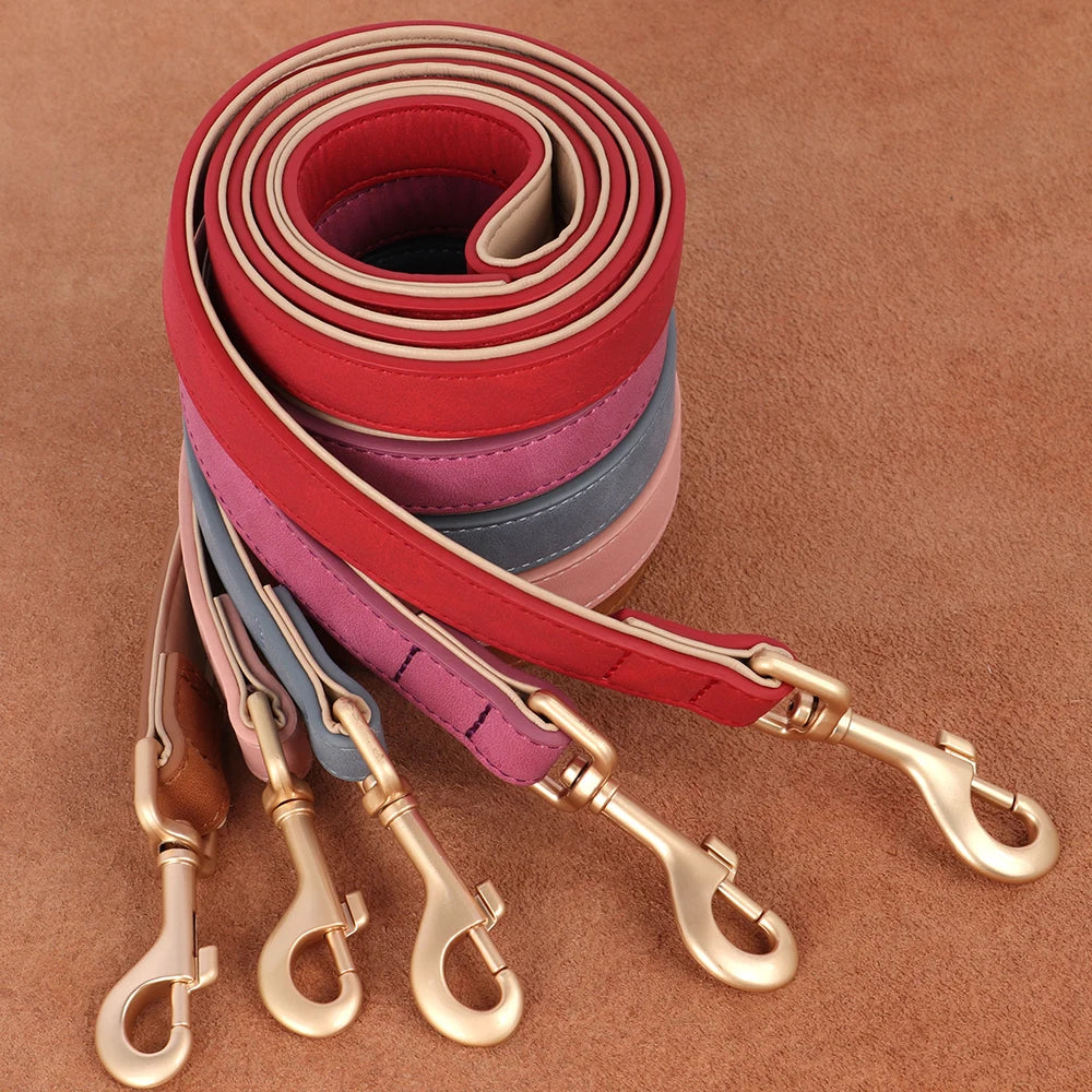 Soft Padded Dog Collar & Leash Set - Various Sizes and Colors