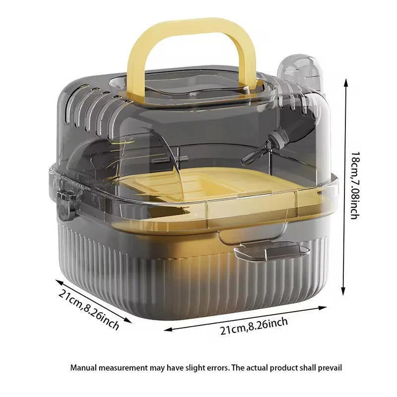 Portable Hamster Cage Chinchilla Outdoor Carrier Cage Clear Large Flip Cover with Water Bottle Pet Breeding Box guinea pig