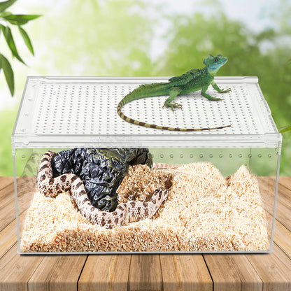 Clear Acrylic Reptile Feeding Box,Rectangular Reptile Pet Breeding Cage 30*20*15cm for Horned Frogs,Scorpions