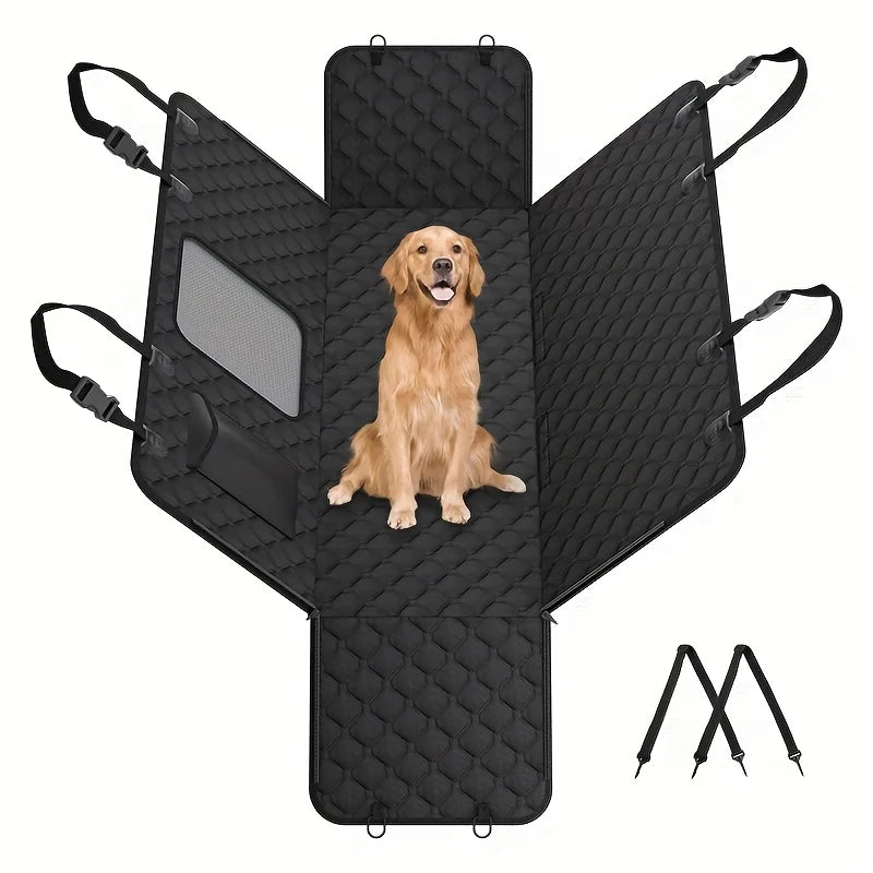 Dog Car Seat Cover With Storage Pockets, Mesh Visual Window, Waterproof Nonslip, Heavy Duty Scratchproof Backseat Seat Cover