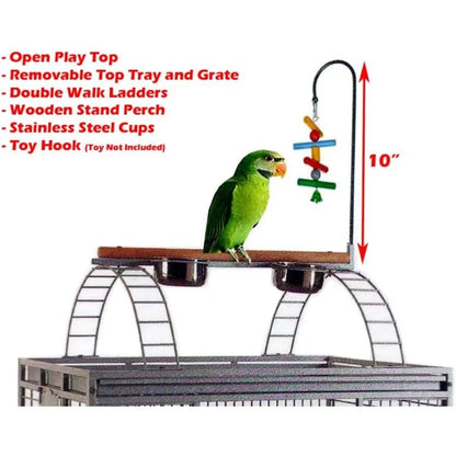 Extra Large 28 x 22 x 65 H Double Ladders Open Play Top Wrought Iron Bird Cage, Parrot Finch Macaw Cockatoo Cage