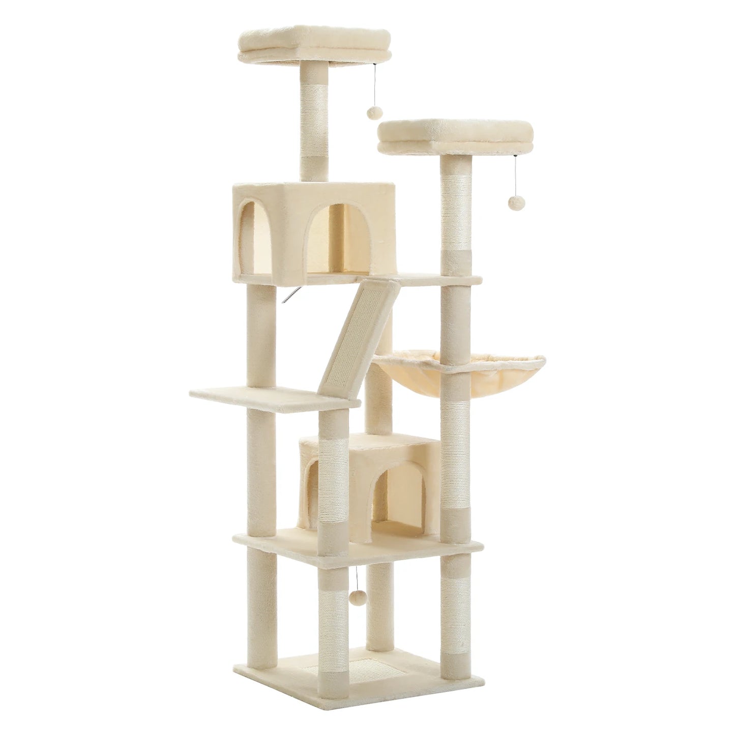 Sturdy Multi-Level Cat Tree Tower with Natural Sisal Scratching Posts, includes Large Top Perch and Fun Dangling Ball