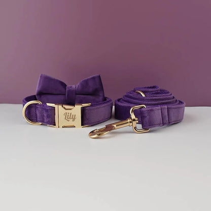 Velvet Collar Free Engrave Dog Collar  & Leash - different types