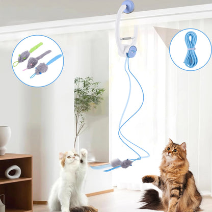 Door Hanging Automatic Retractable Kitten Toys with 3 Catnip Mice Self Play Hanging Door Cat Mouse Toys for Indoor Cats