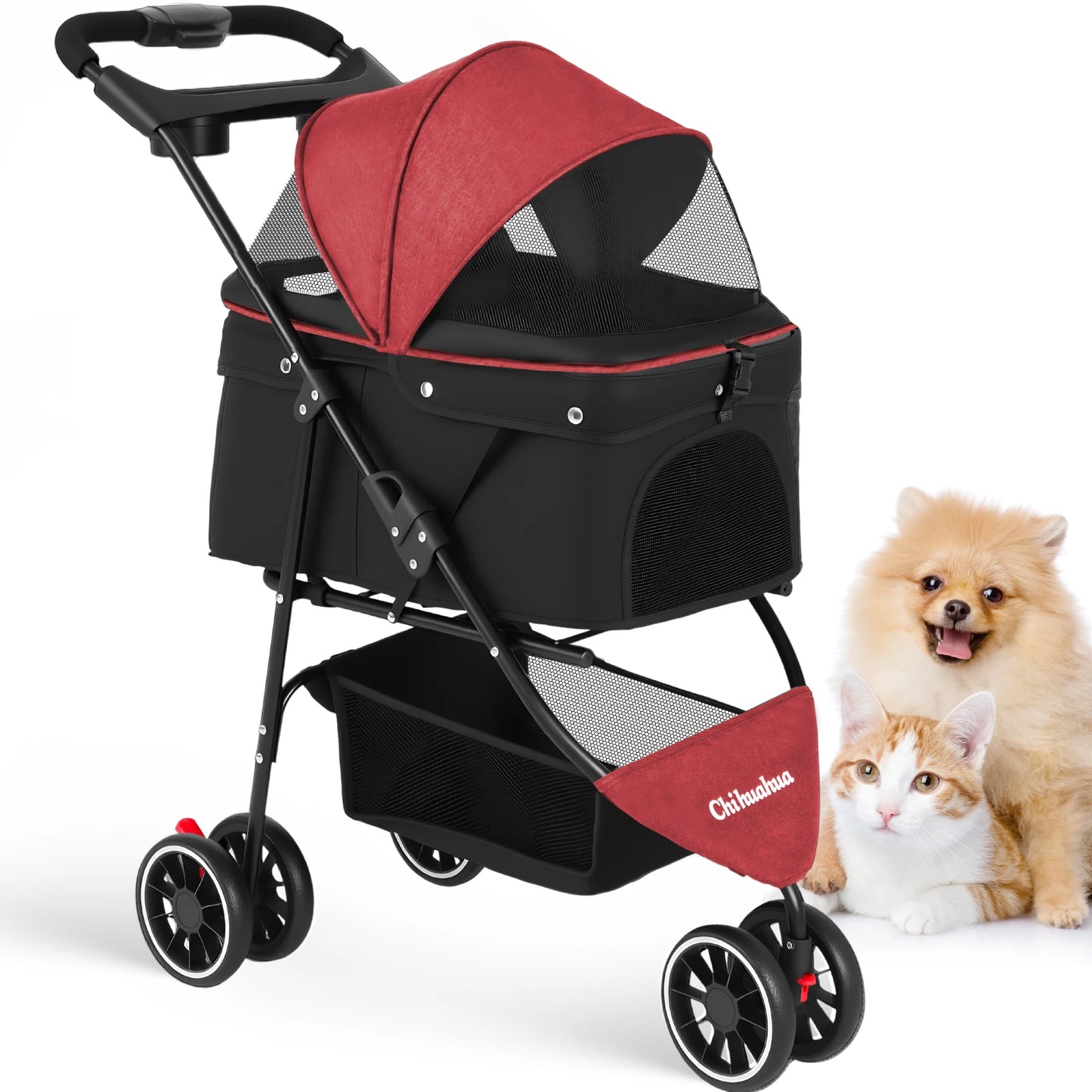 Pet Stroller For Small Dogs & Cats; Travel Portable Stroller, Foldable