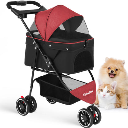 Pet Stroller For Small Dogs & Cats; Travel Portable Stroller, Foldable