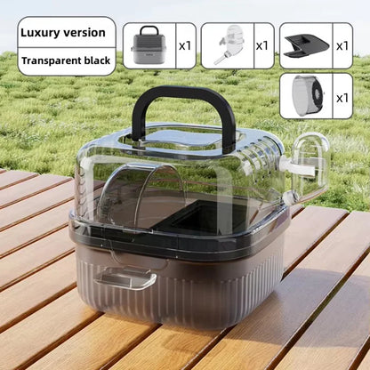 Portable Hamster Cage Chinchilla Outdoor Carrier Cage Clear Large Flip Cover with Water Bottle Pet Breeding Box guinea pig