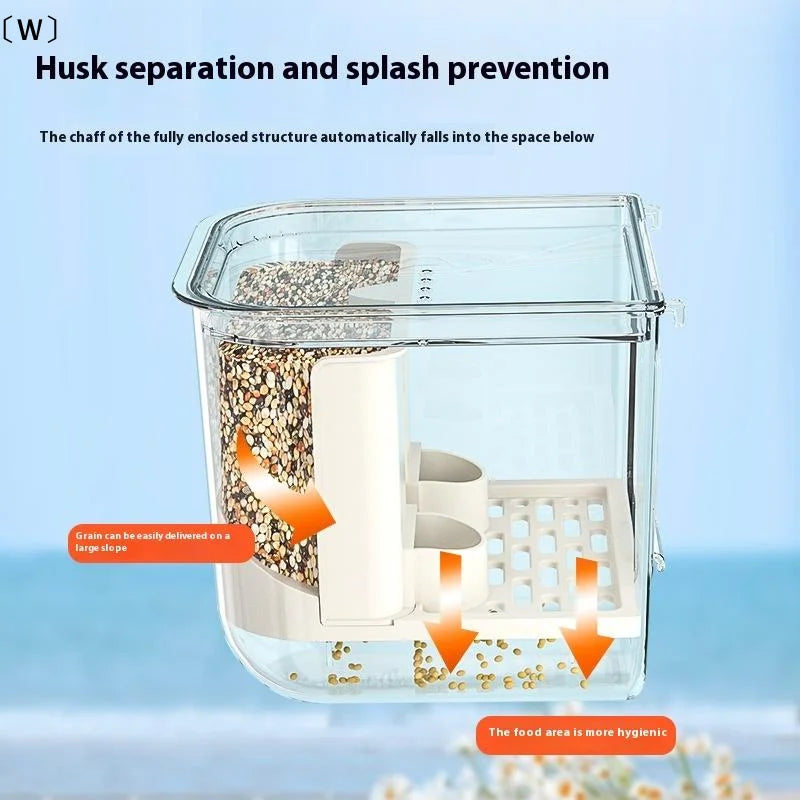 Double Slot Automatic Bird Feeder Large Capacity Splash Proof Hanging Cage Transparent Food Dispenser