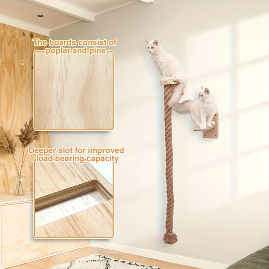 Weysat Cat Tree with 2 x 59.1 Inch Climbing Rope, Wall Mounted Cat Climbing Tower with Scratching Post Kitten Rope Ladder