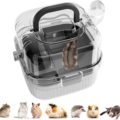 Portable Hamster Cage Chinchilla Outdoor Carrier Cage Clear Large Flip Cover with Water Bottle Pet Breeding Box guinea pig