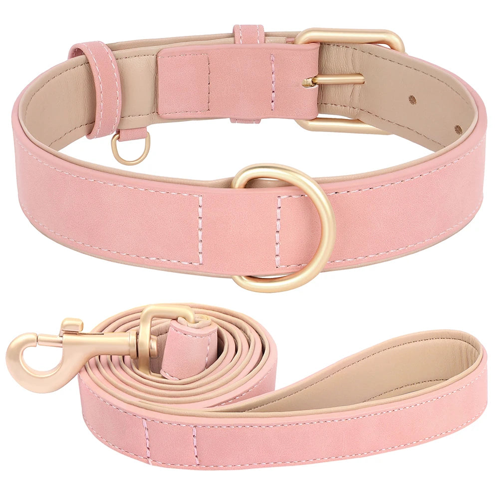 Soft Padded Dog Collar & Leash Set - Various Sizes and Colors