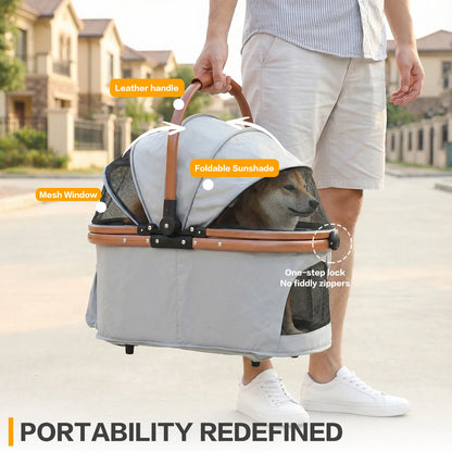Smooth-Ride Dog Stroller All Terrain 4 Wheels Folding Stroller Foldable & Ventilated with Sun Shades for Small Medium Dogs Cats