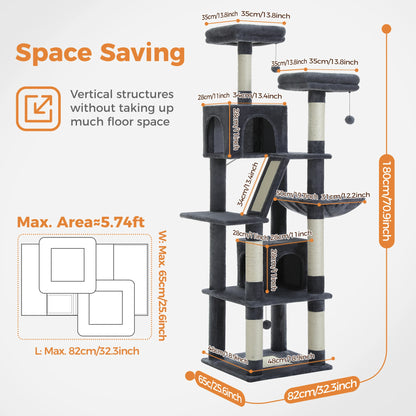 Sturdy Multi-Level Cat Tree Tower with Natural Sisal Scratching Posts, includes Large Top Perch and Fun Dangling Ball