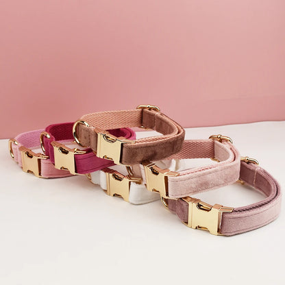 Velvet Collar Free Engrave Dog Collar  & Leash - different types