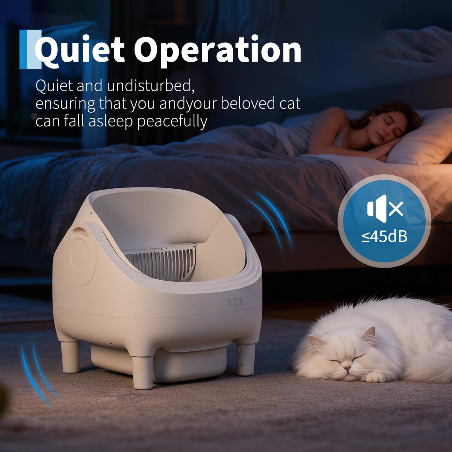 Self Cleaning Automatic Cat Litter Box, Odor-Free, Open-Top w/Large Waste Bin for Multiple Cats, Includes Trash Bags