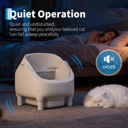 Self Cleaning Automatic Cat Litter Box, Odor-Free, Open-Top w/Large Waste Bin for Multiple Cats, Includes Trash Bags