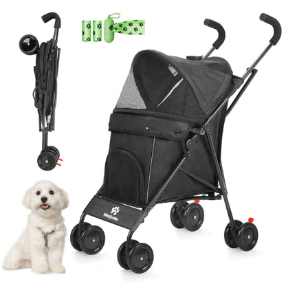 Pet Dog Stroller 4 Wheels Puppy Stroller Rotate with Brakes