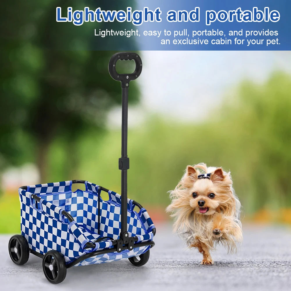 Folding Travel Pet Cart 4 Wheels Rolling Cat Carrier Pet Carriage Lightweight Folding Trolley for Travelling Shopping Walking