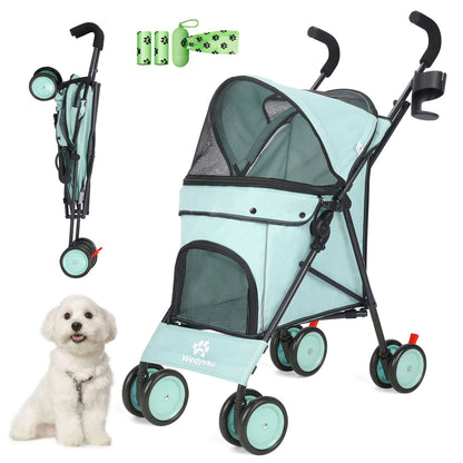 Pet Dog Stroller 4 Wheels Puppy Stroller Rotate with Brakes