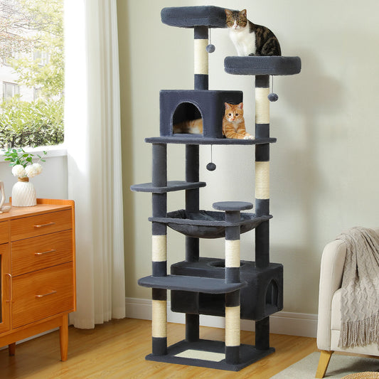 Sturdy Multi-Level Cat Tree Tower with Natural Sisal Scratching Posts, includes Large Top Perch and Fun Dangling Ball