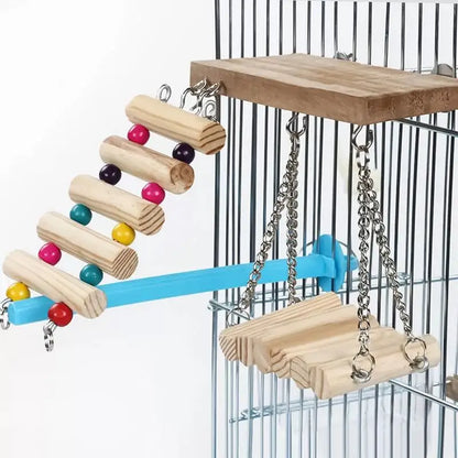 Bird Swing Perch Cockatiel Swing With Climbing Ladder Parrot Chew Toys For Parakeets