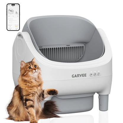 Self Cleaning Automatic Cat Litter Box, Odor-Free, Open-Top w/Large Waste Bin for Multiple Cats, Includes Trash Bags
