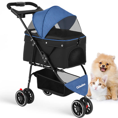 Pet Stroller For Small Dogs & Cats; Travel Portable Stroller, Foldable