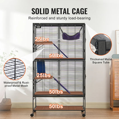 SucceBuy 64.6" Rolling Metal Ferret Cage Large 4-Tier Critter Nation Cage Small Animal Cage for Rats Hamster Guinea Chinchilla