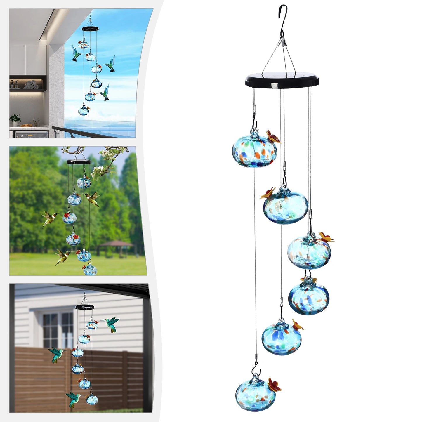 6 Glass Balls Hummingbird Feeder for Outdoor Hanging