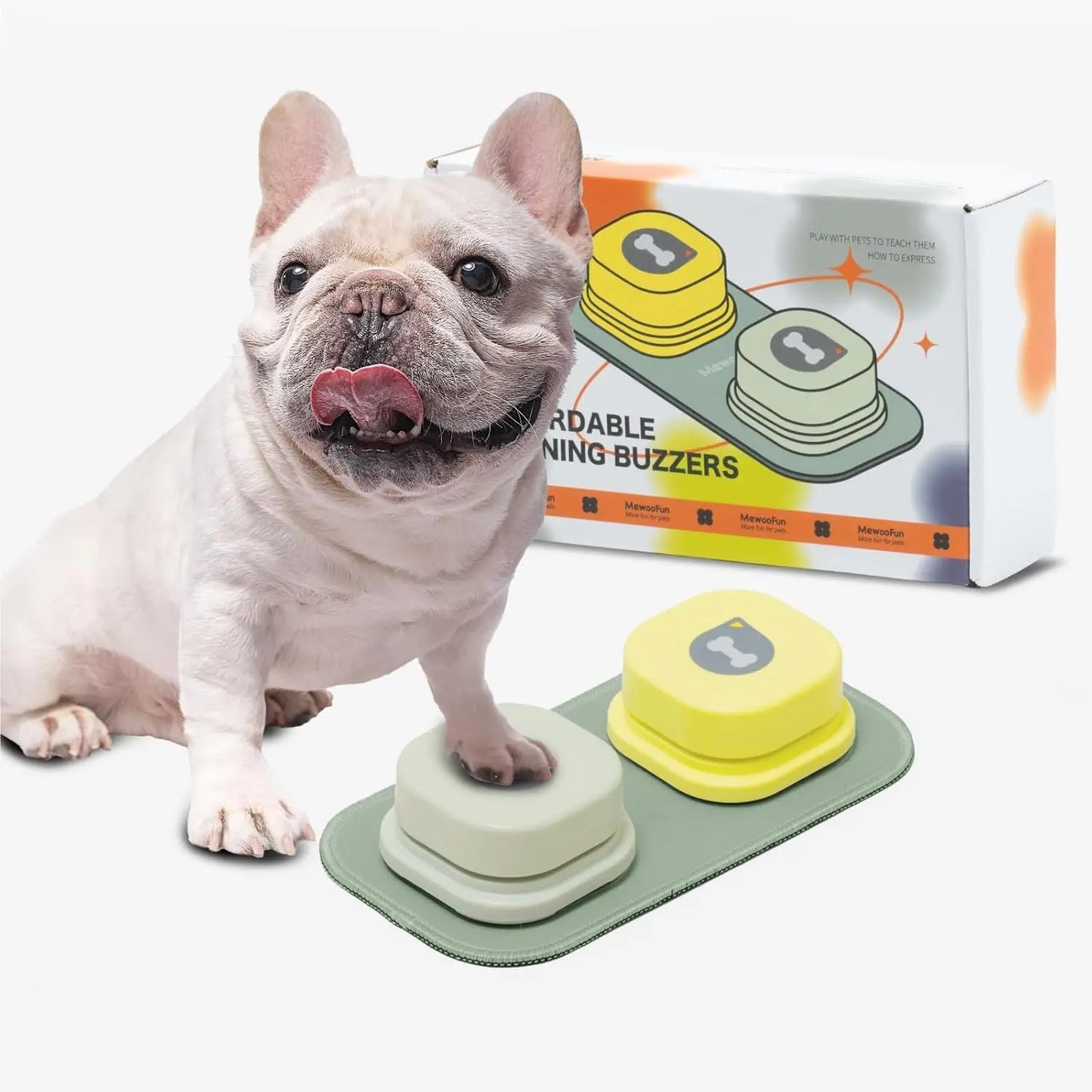 Mewoofun Dog Buttons with Rubber Mat, Recordable Dog Talking Buttons - Communication Starter Pack for Dog Training