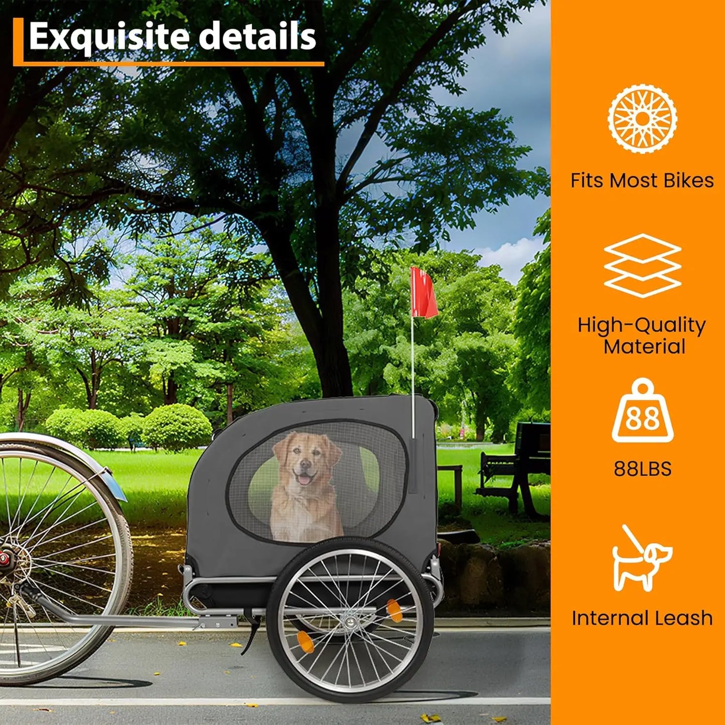 Steel Dog Bike Trailer with Universal Bicycle Coupler, Folding Pet Cart Bicycle Carrier, Max 40kg, Water Resistant Pet Bike Trailer