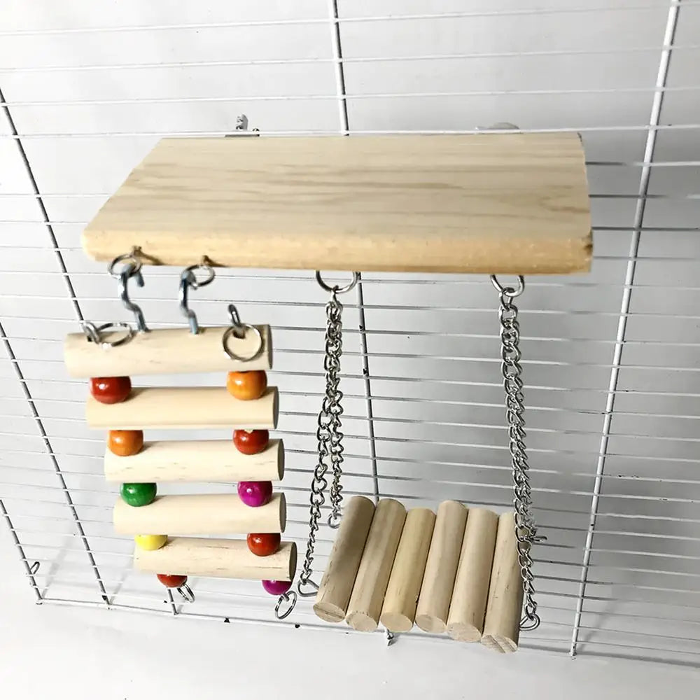 Bird Swing Perch Cockatiel Swing With Climbing Ladder Parrot Chew Toys For Parakeets