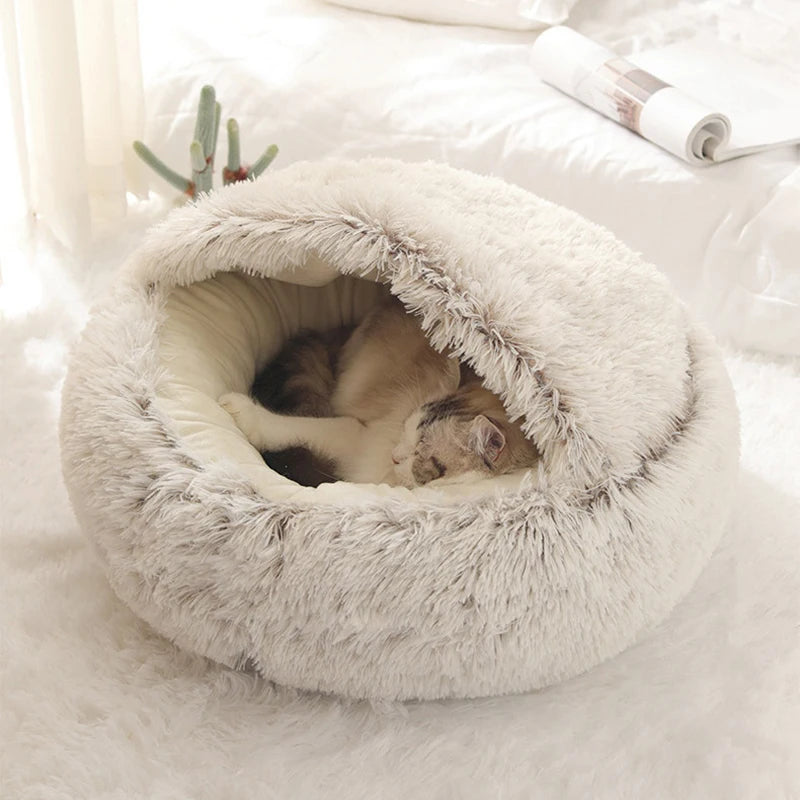 Soft Plush Pet Bed with Cover / Round Cat Bed Pet